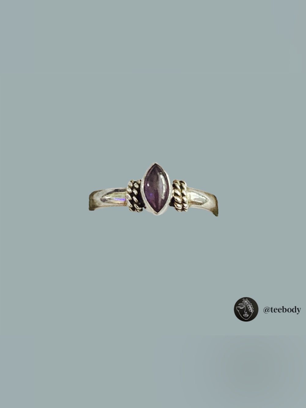 VTG 925 Sterling Silver Marquise Amethyst Ring Sz 6 NWT Early 2000s Y2K 1.59g